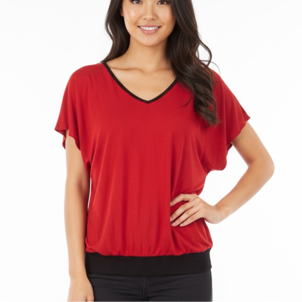Red V-Neck‎ Top with Tie Back Size S 2021*